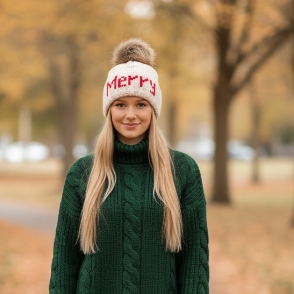 Panache Festive White and Red 'Merry' Beanie - Picture 2 of 3